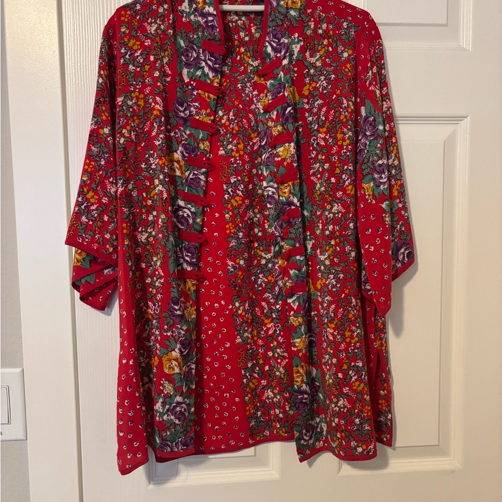 Floral Red Kimono Cardigan - Picture 3 of 7